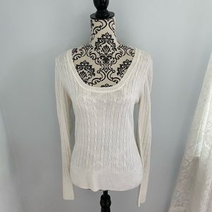 Pink Rose White Cable Sweater Super Soft Size Large